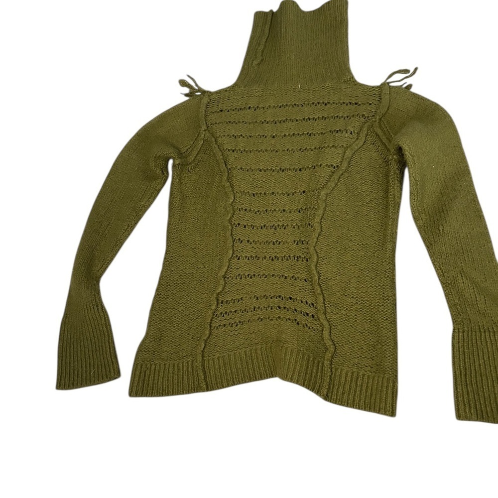 By Anthropologie Wool blend Turtleneck sweater wt Fringe and velvet details - S - Picture 13 of 13
